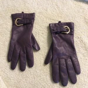 Ladies Soft Leather Purple Gold Buckle Gloves